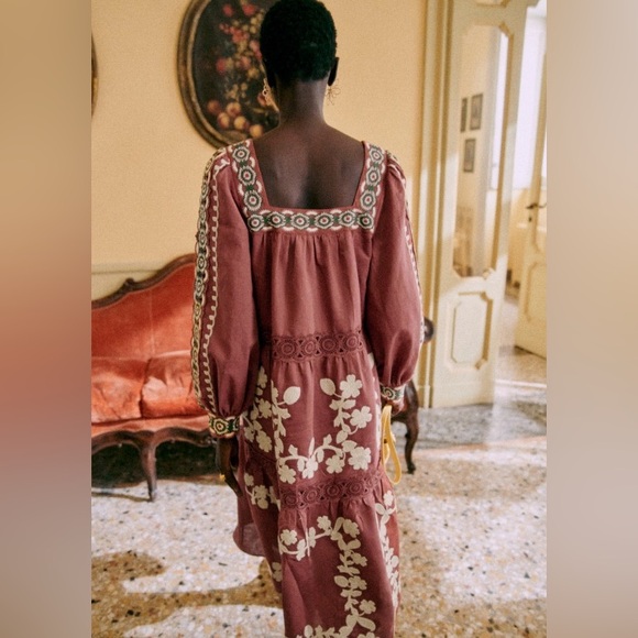 NWT Sézane Adénora Dress in Ecru Green Embroidery FR 38 / US 6 - Picture 4 of 16